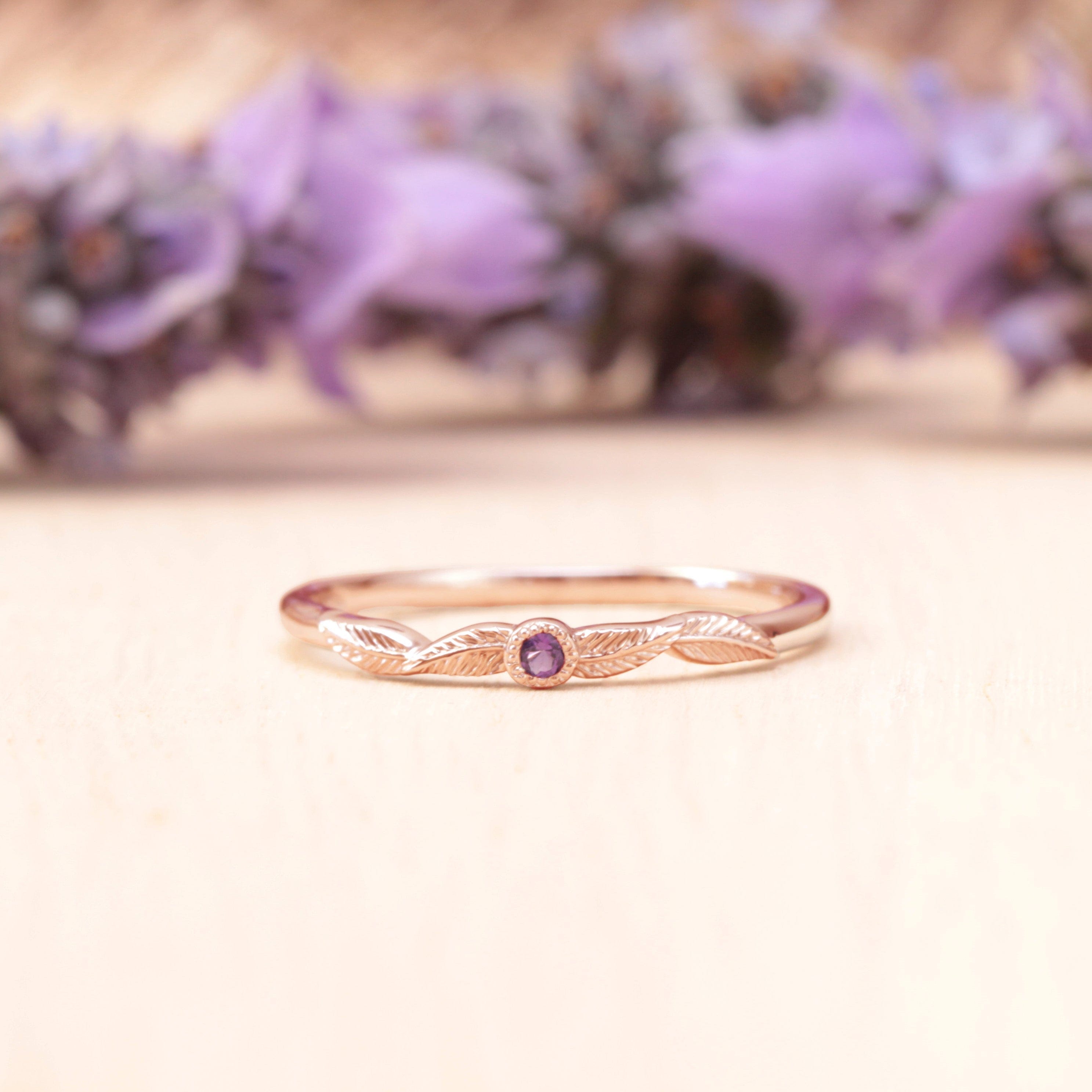 Amethyst Birthstone Leaf Ring - Vinny & Charles