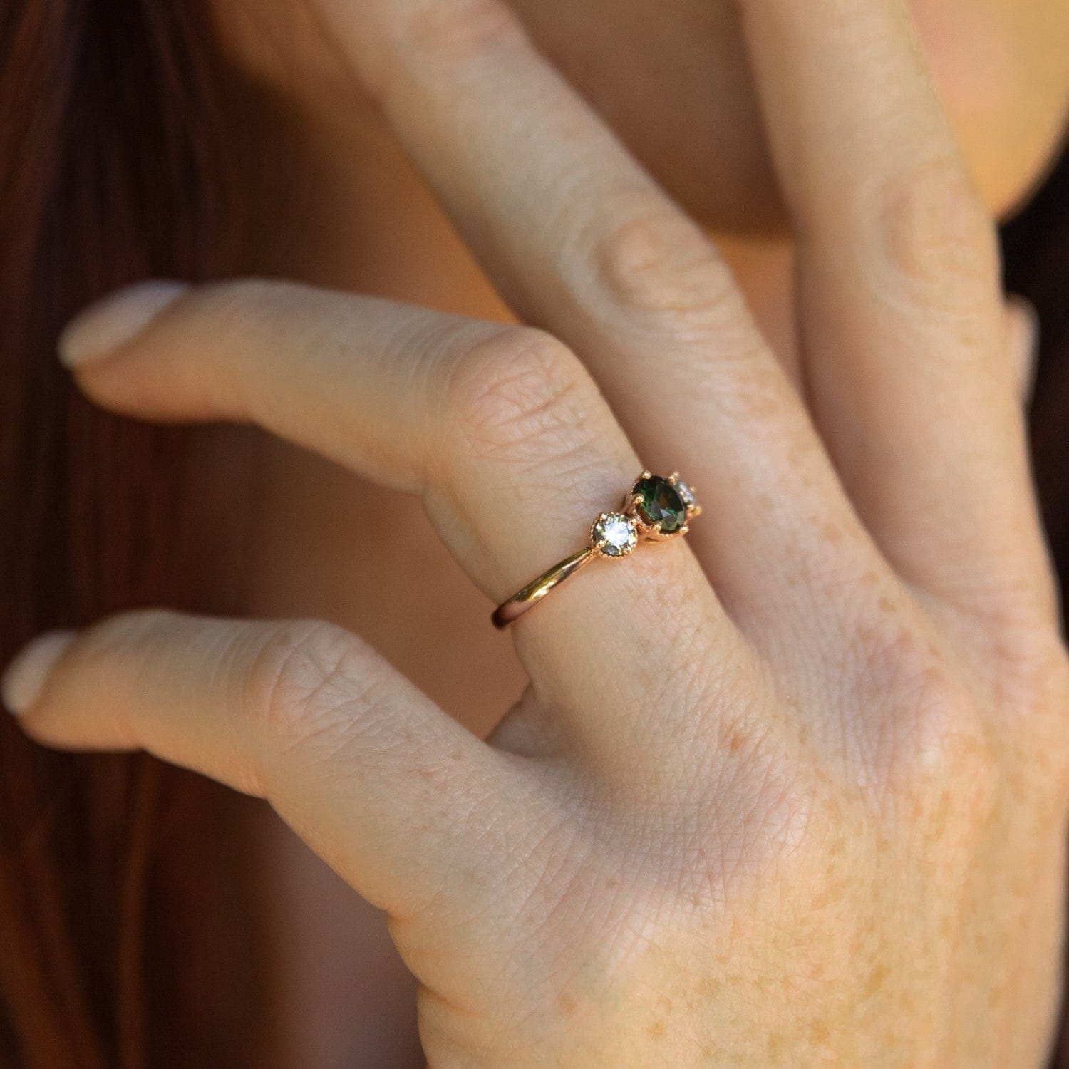 green sapphire diamond engagement ring rose gold