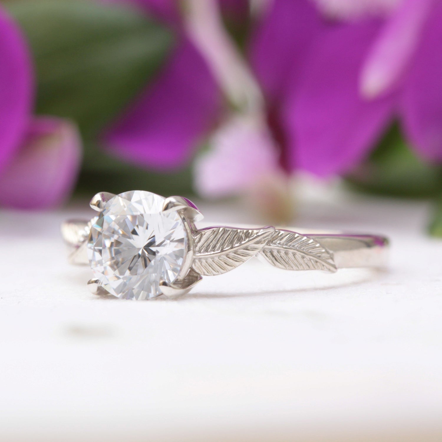 One Carat Solitaire Leaf Ring - Vinny & Charles
