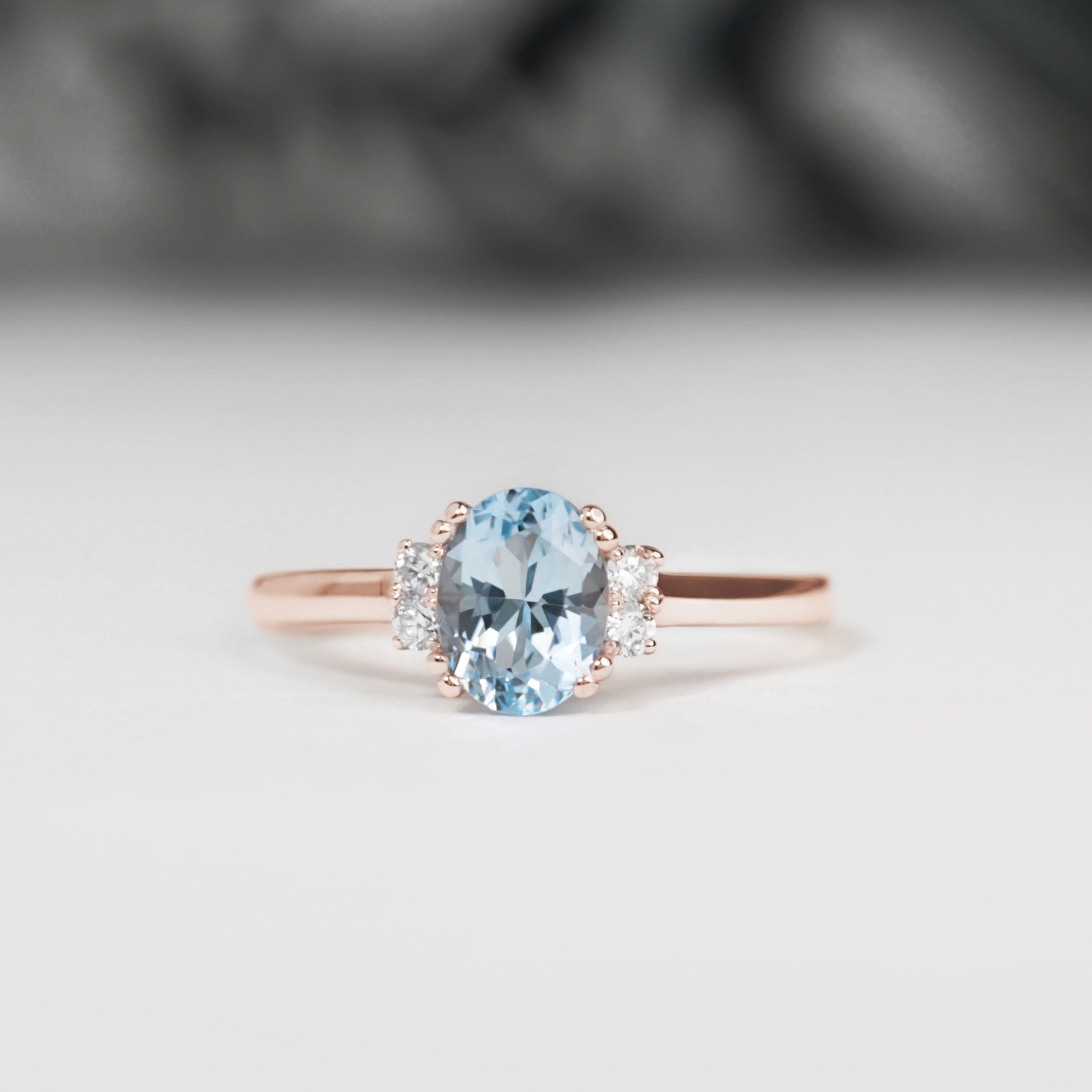 oval aquamarine diamond engagement ring rose gold