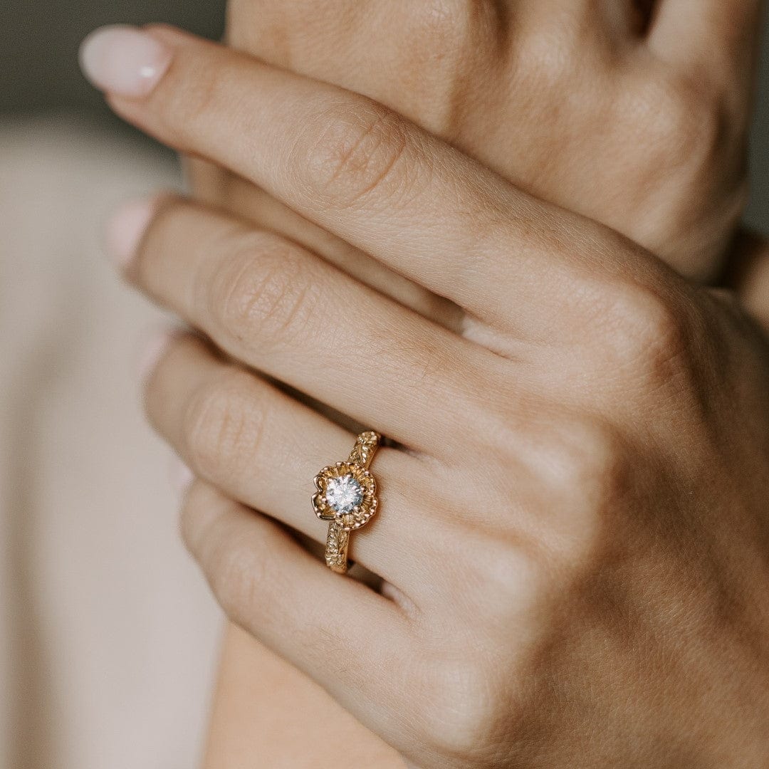 Poppy Flower leaf Engagement Ring yellow gold - Vinny & Charles