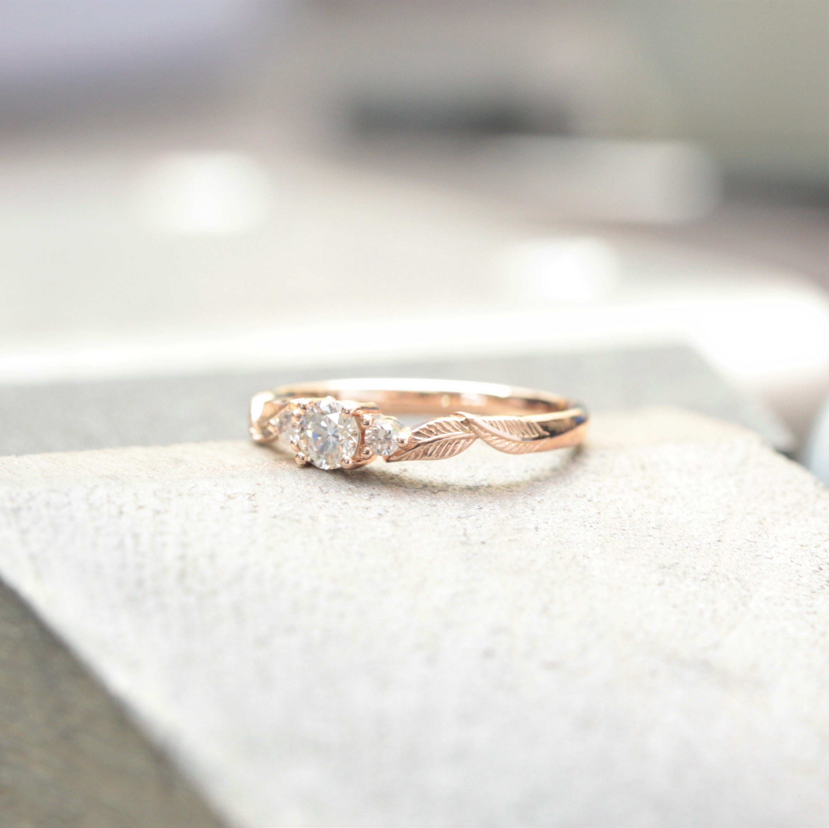 Three Diamond Leaf Engagement Ring - Vinny & Charles