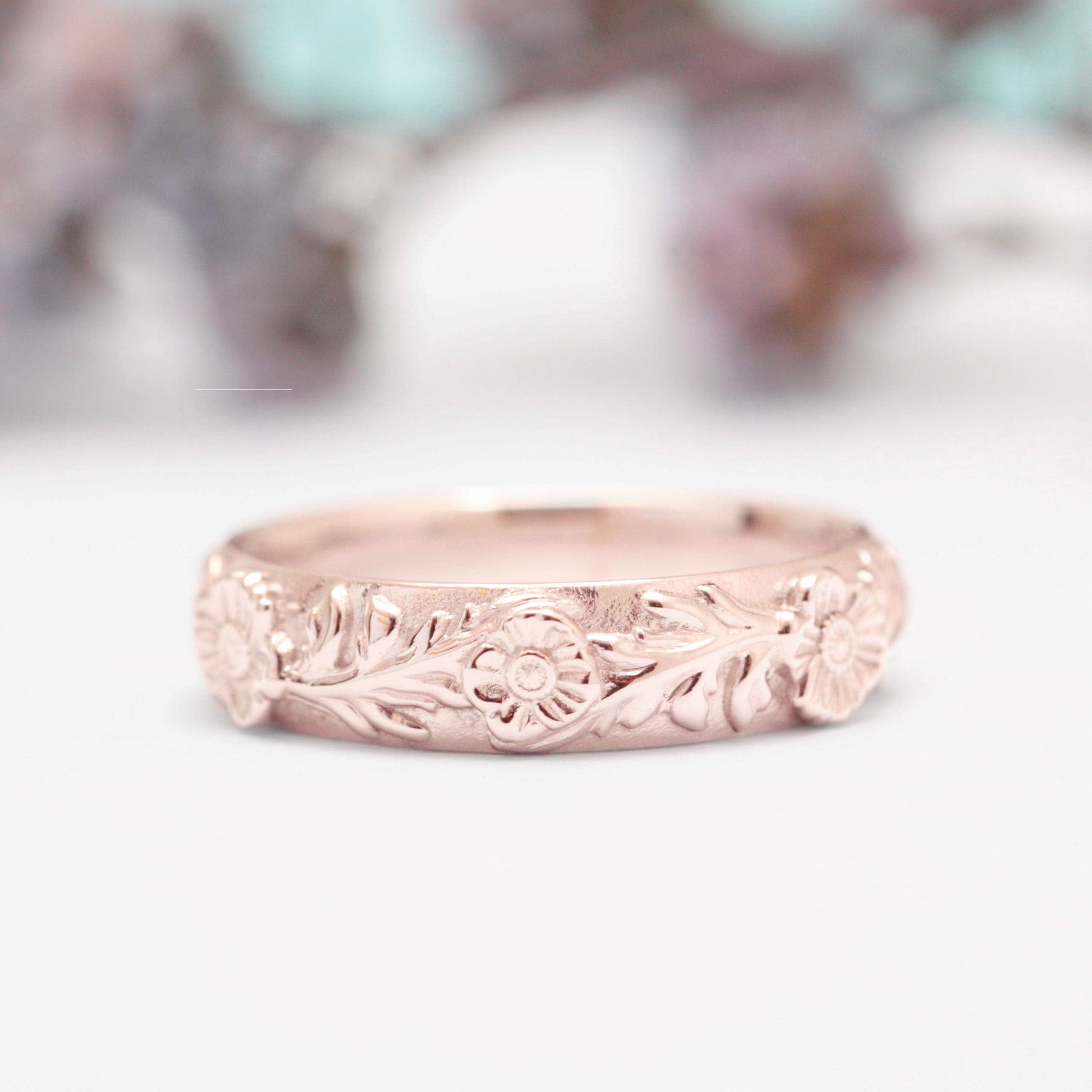 wide Poppy Leaf Wedding Ring rose gold
