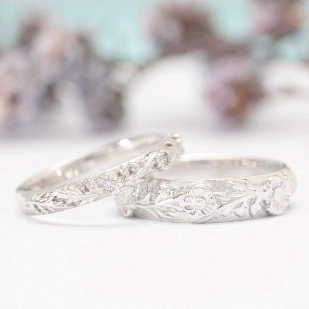 Poppy Leaf Wedding Ring Set - Vinny & Charles