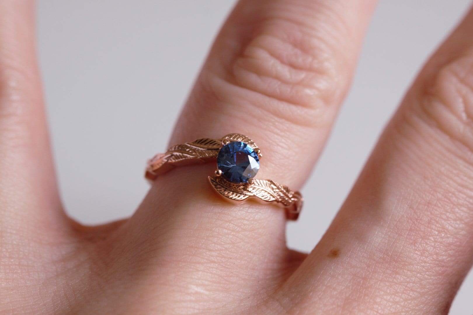 Blue Sapphire Leaf Engagement Ring - Vinny & Charles