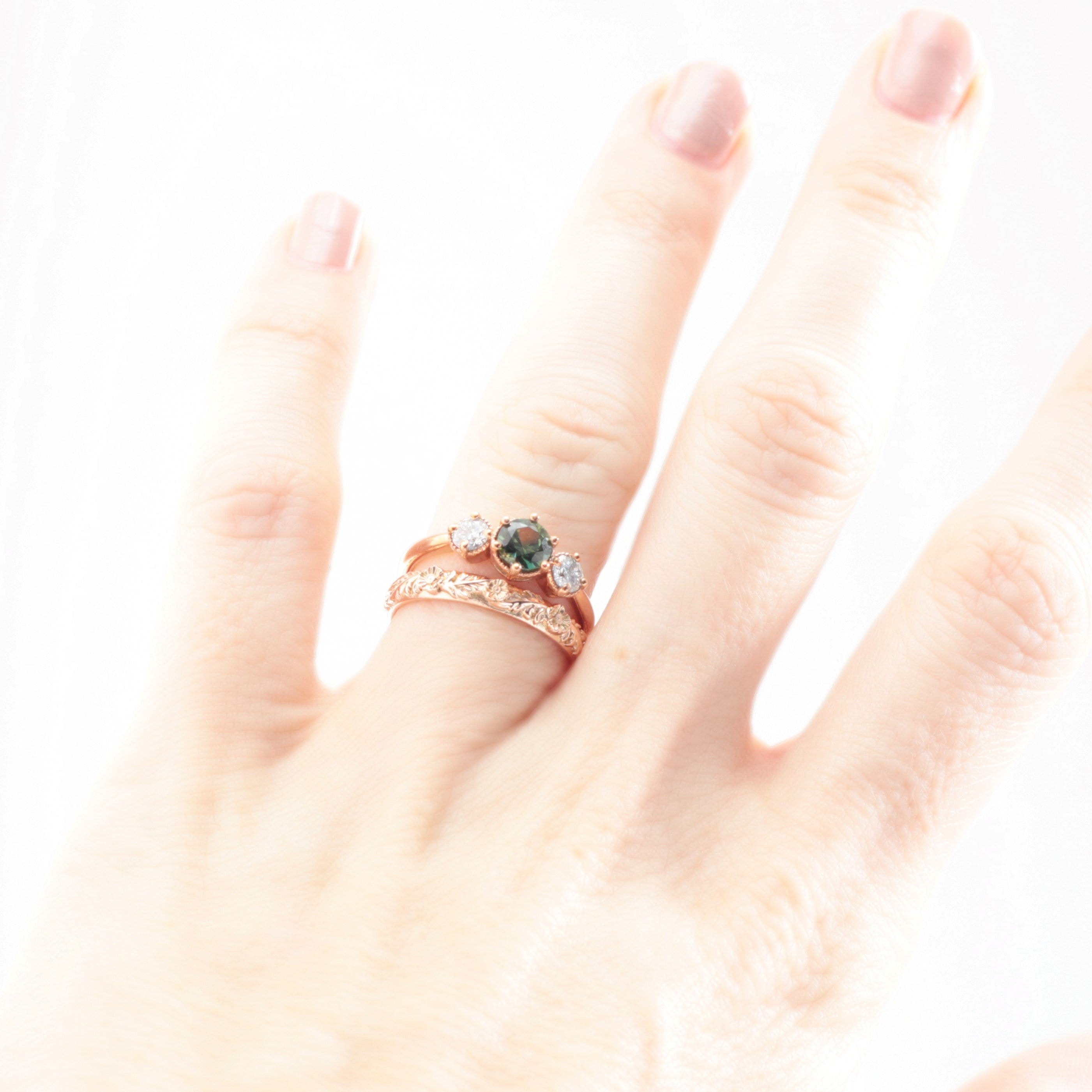 Trio Poppy Flower Leaf Wedding Band - Vinny & Charles