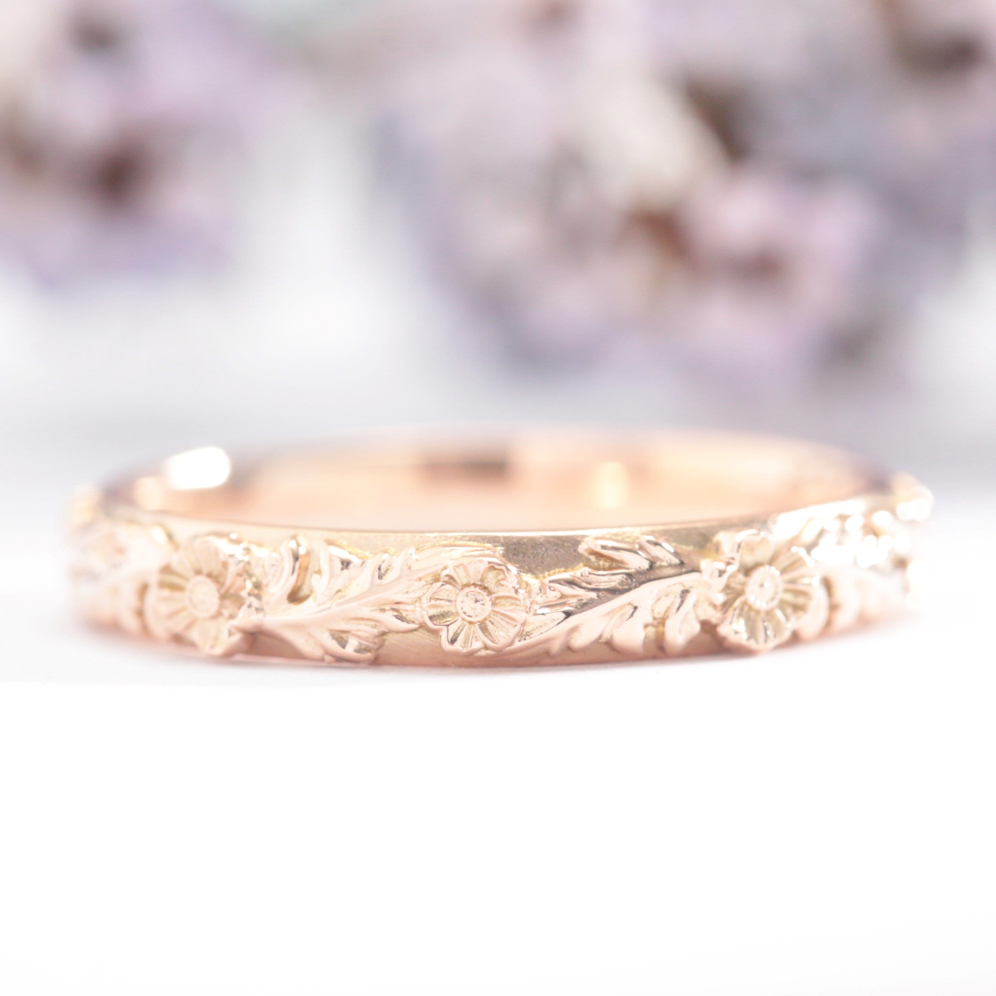 Trio Poppy Flower Leaf Wedding Band - Vinny & Charles