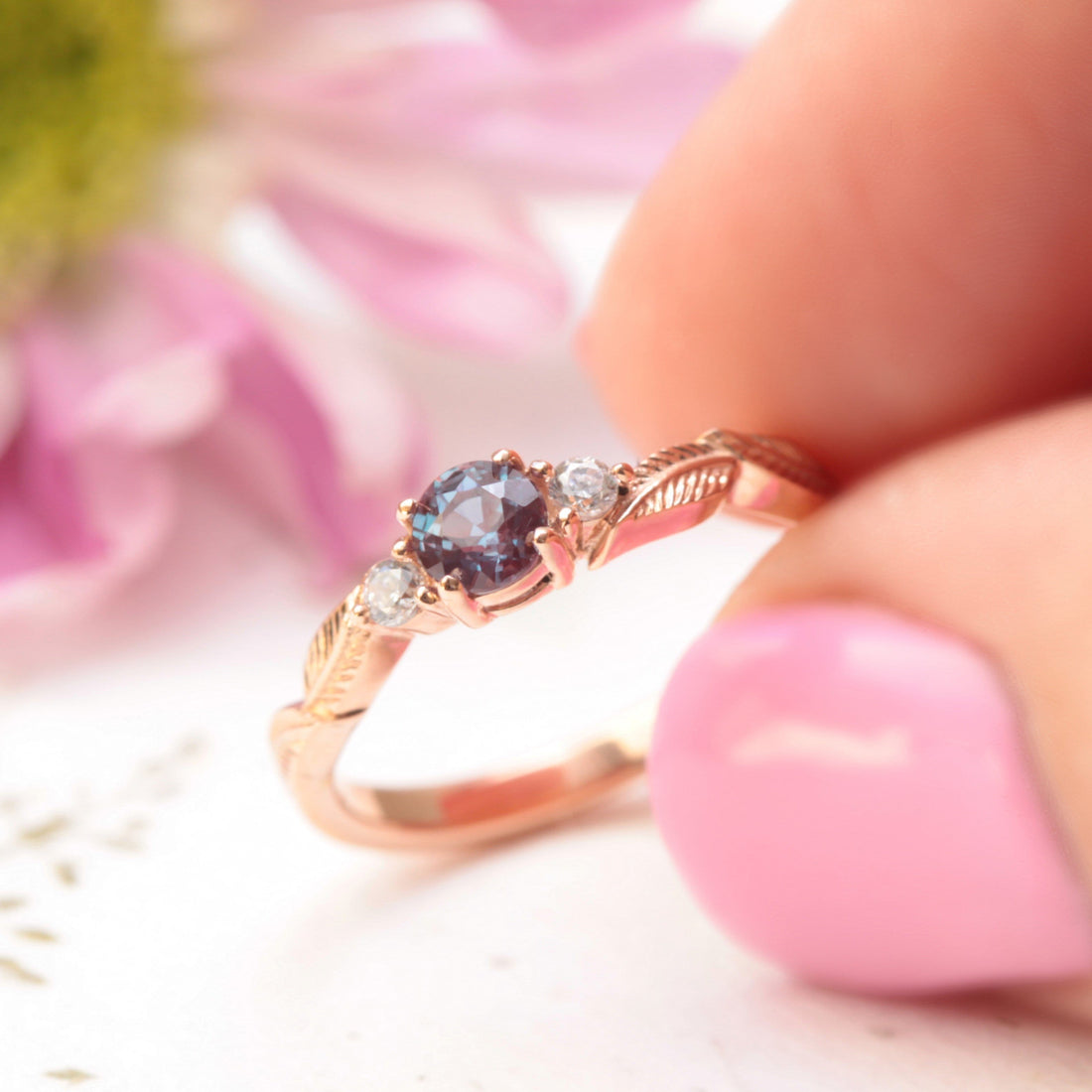 Alexandrite Leaf Engagement Ring - Vinny & Charles