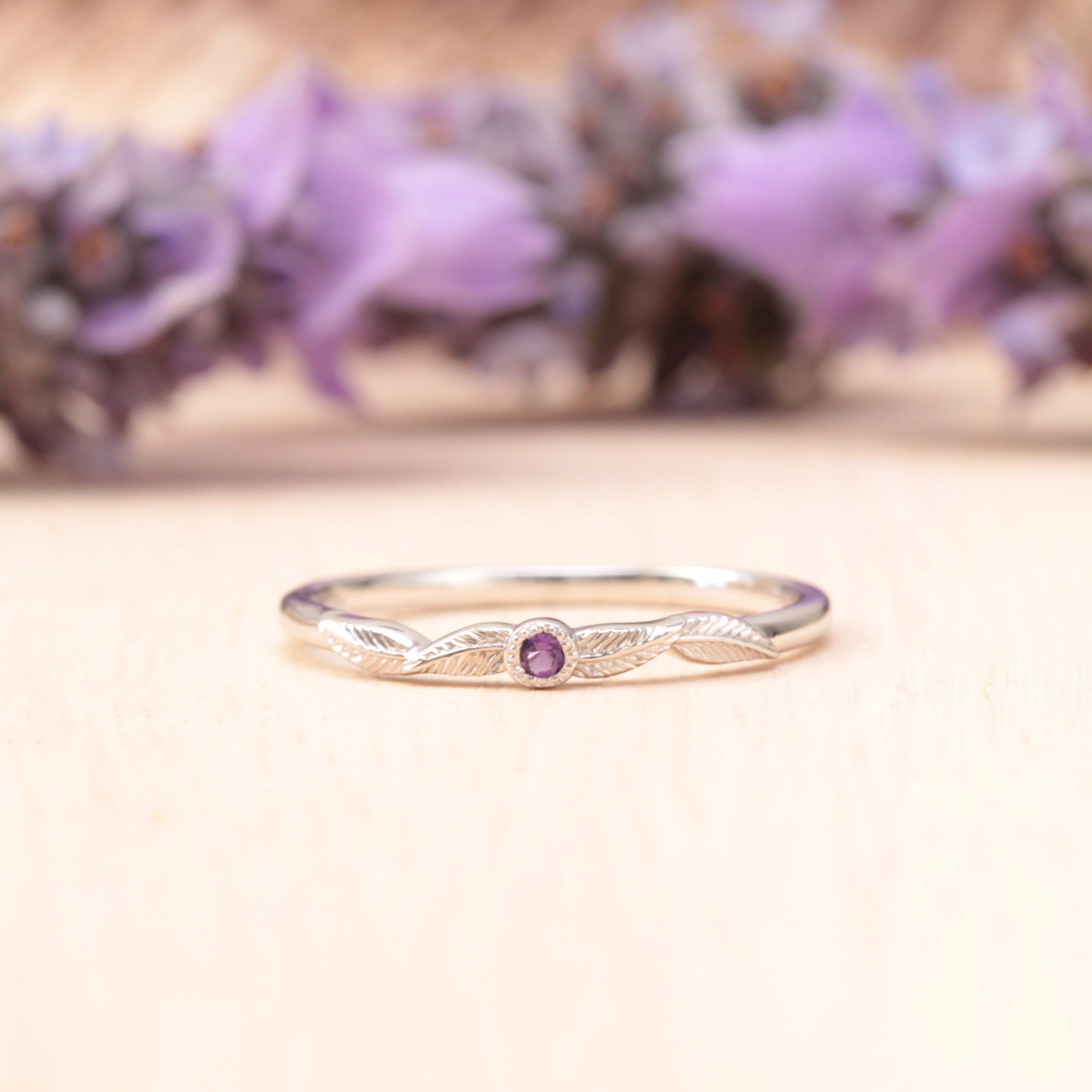 Amethyst Birthstone Leaf Ring - Vinny & Charles
