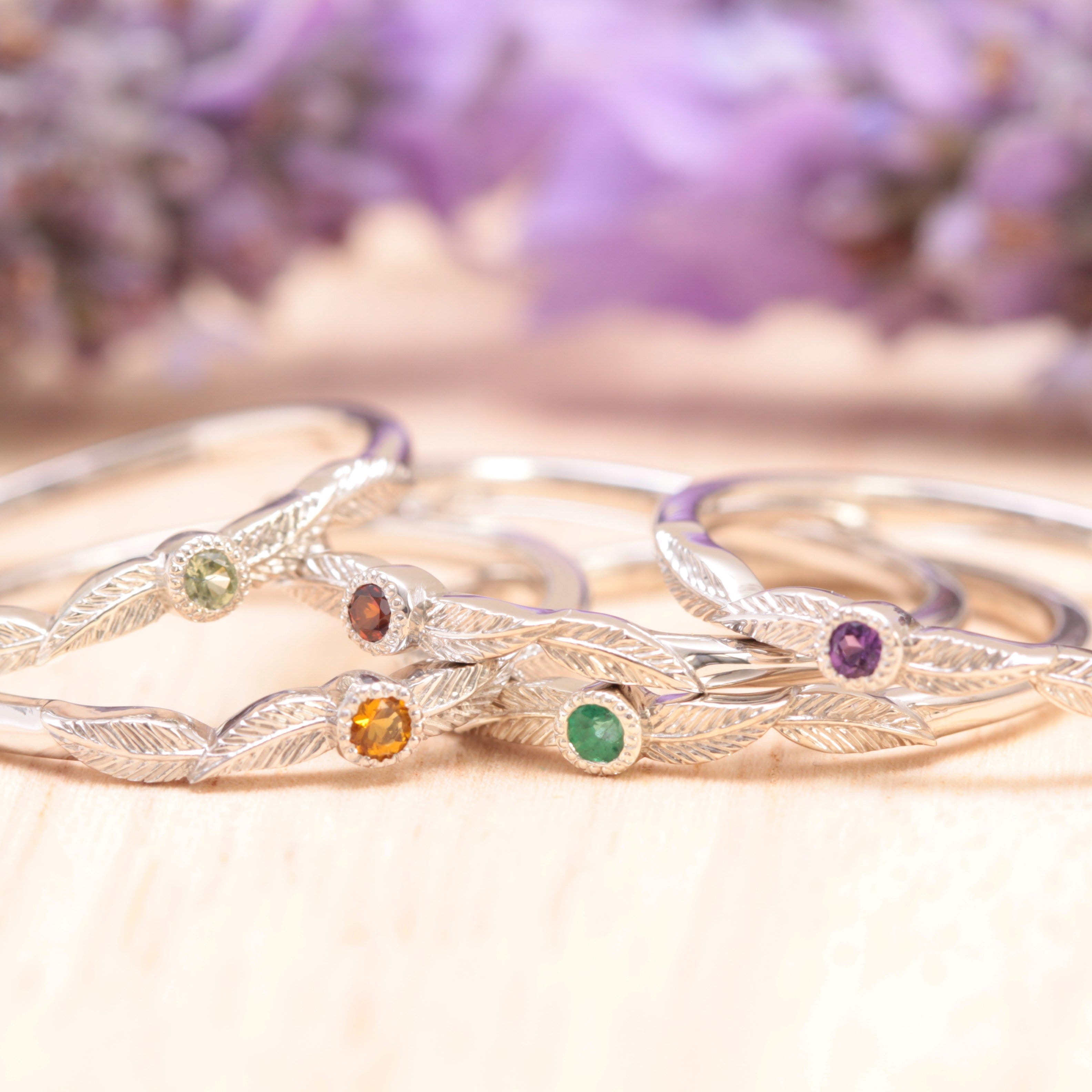 Sapphire Birthstone Leaf Ring - Vinny & Charles