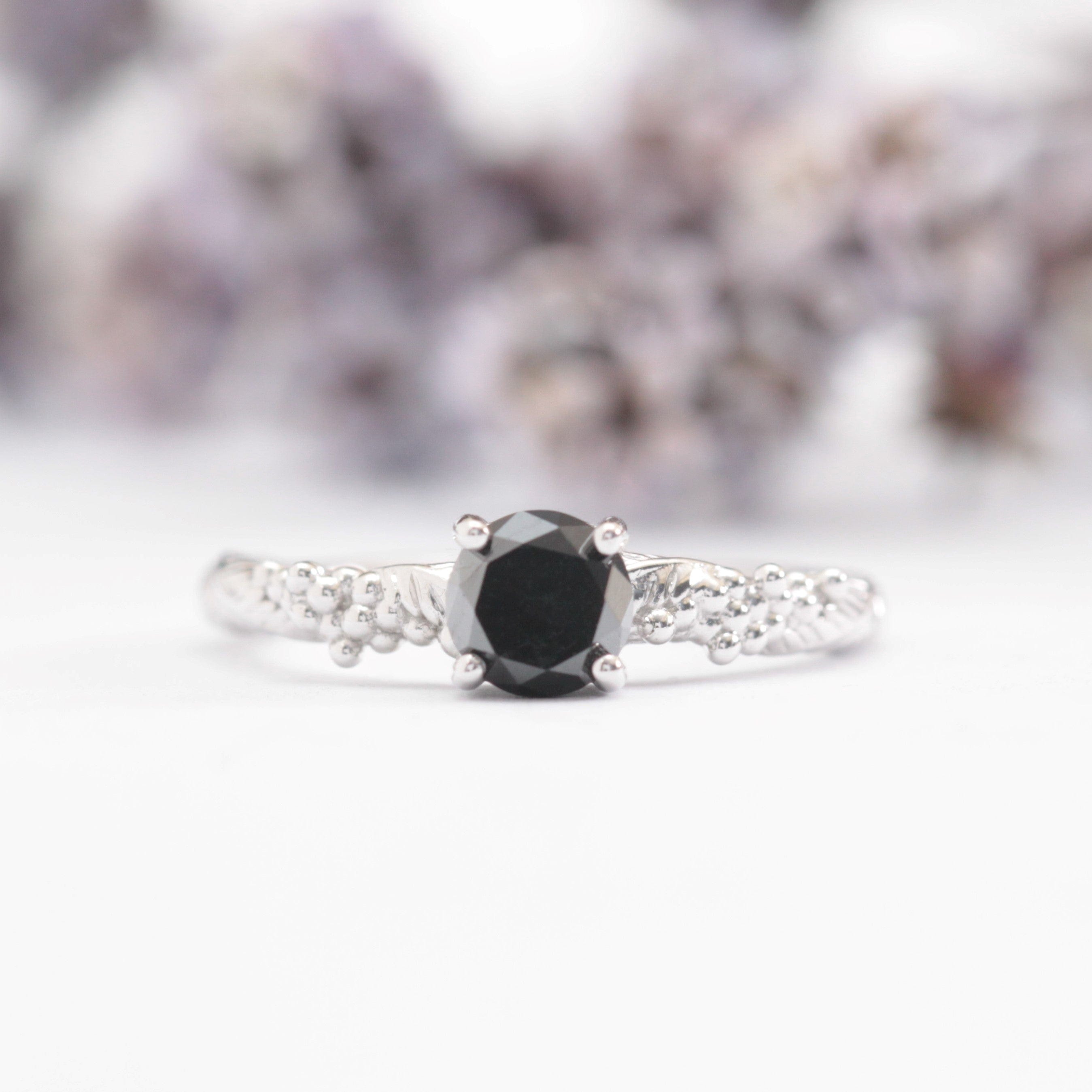 Black Diamond Wattle Leaf Engagement Ring - Vinny & Charles