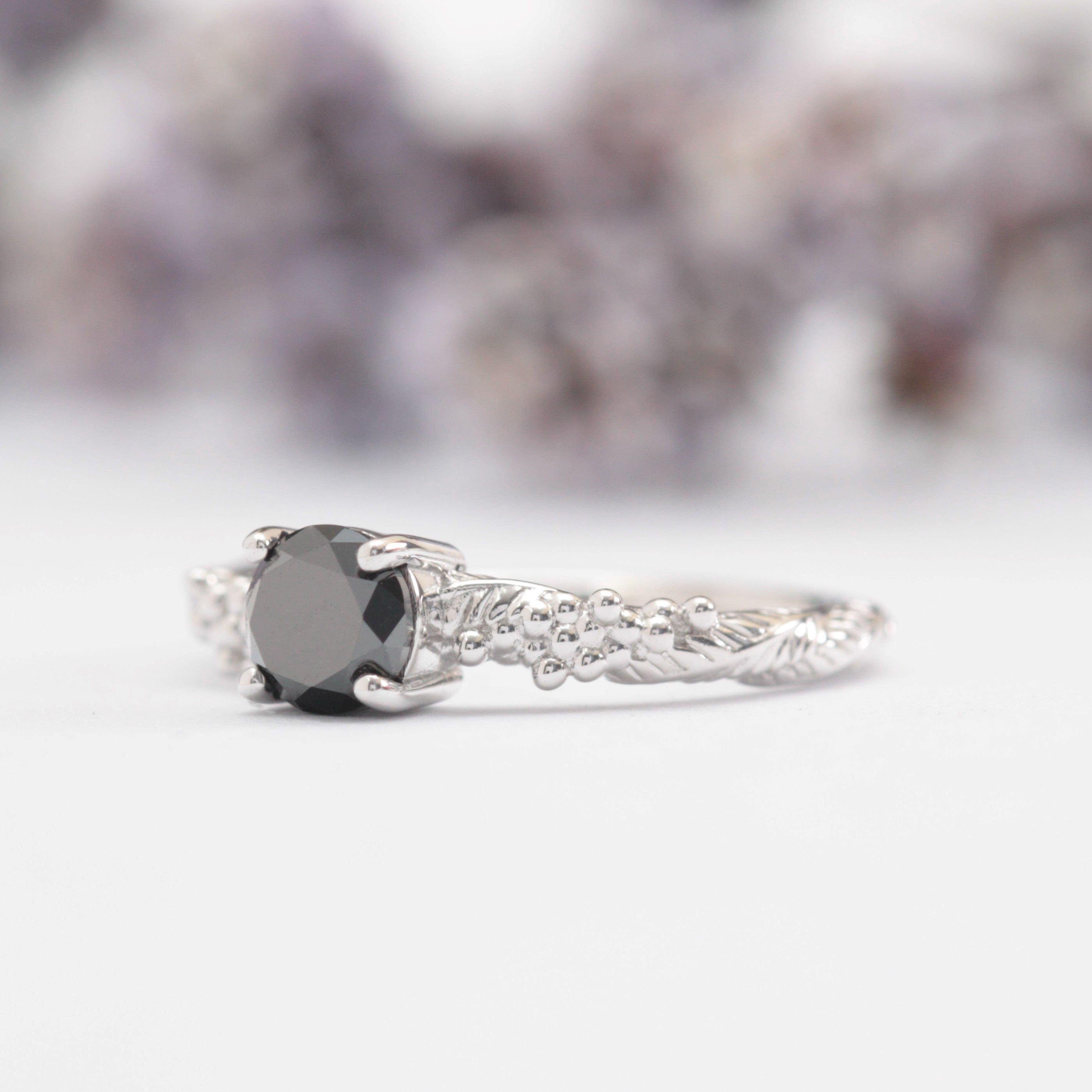 Black Diamond Wattle Leaf Engagement Ring - Vinny & Charles