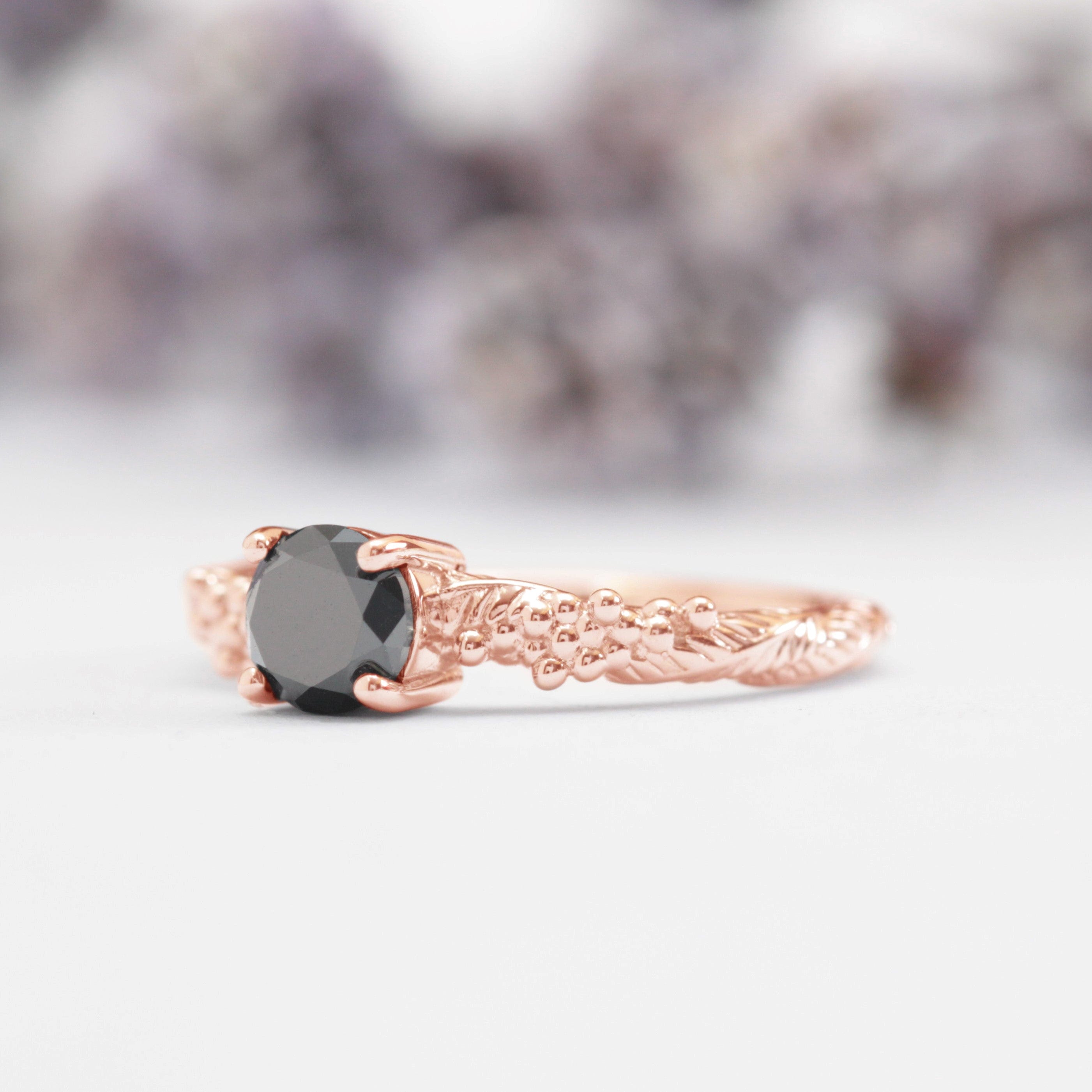 Black Diamond Wattle Leaf Engagement Ring - Vinny & Charles