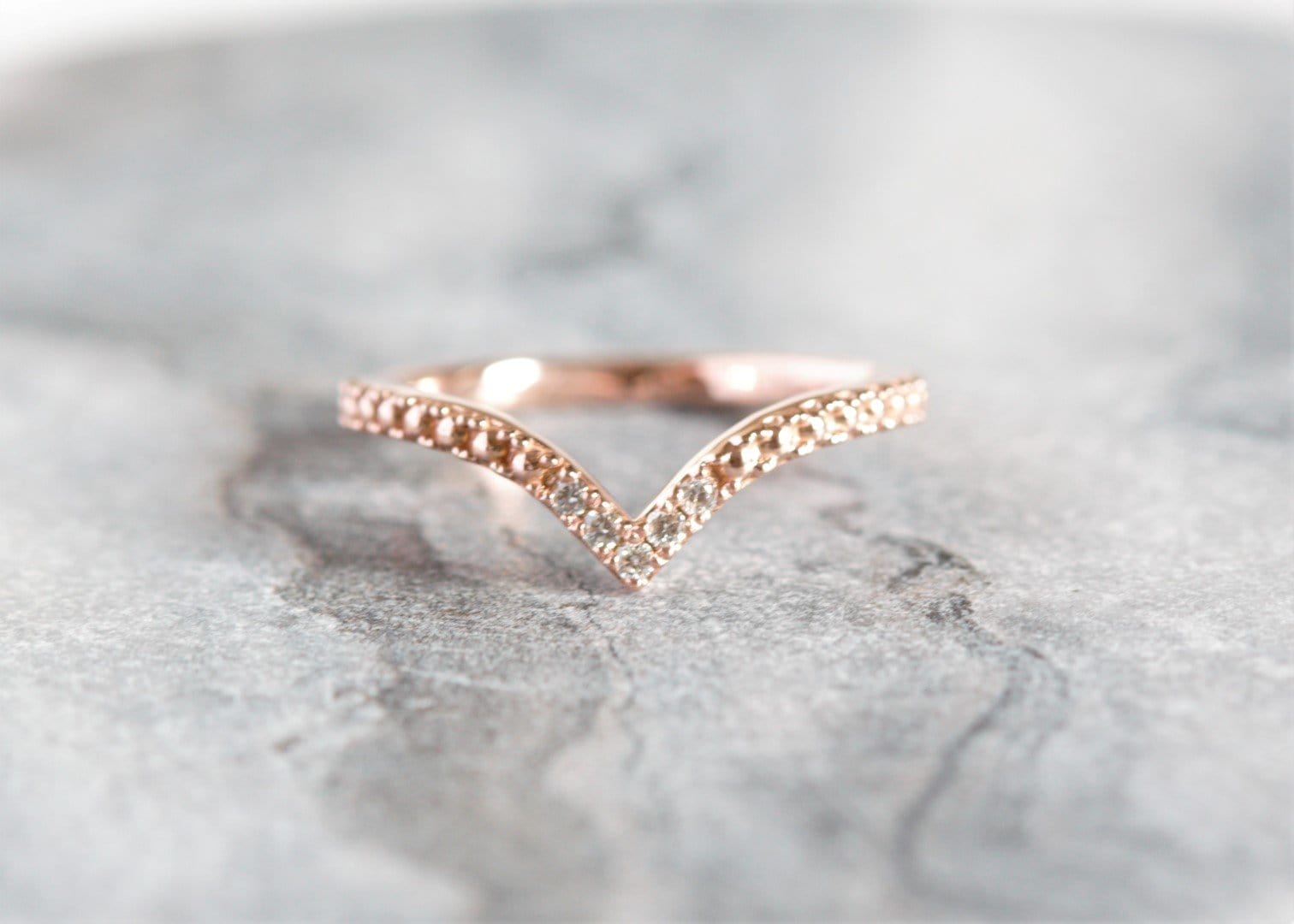 Chevron Diamond Beaded Wedding Ring - Vinny & Charles