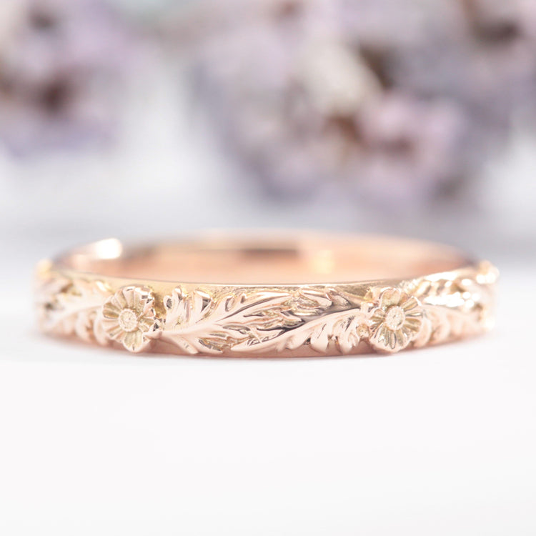 Duo Poppy Flower Leaf Wedding Band - Vinny & Charles