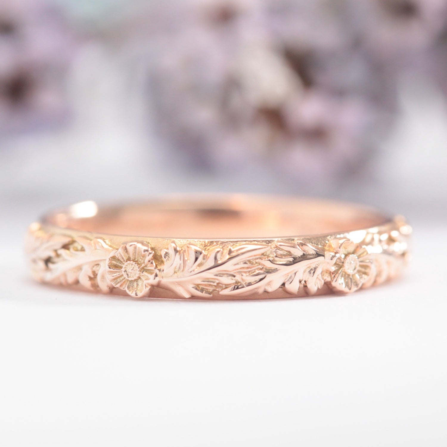Duo Poppy Flower Leaf Wedding Band - Vinny & Charles