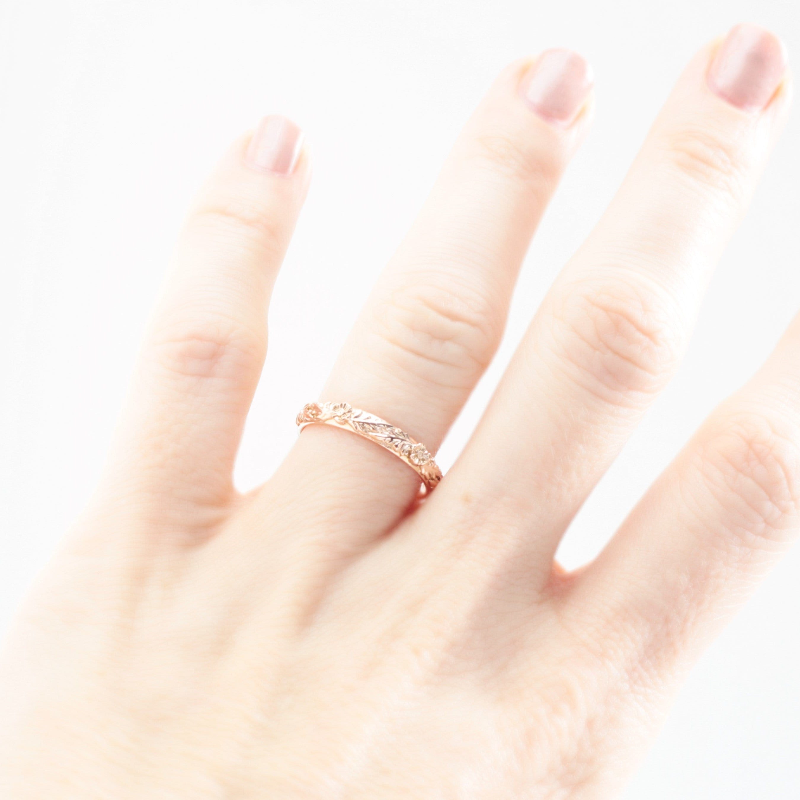 Duo Poppy Flower Leaf Wedding Band - Vinny & Charles