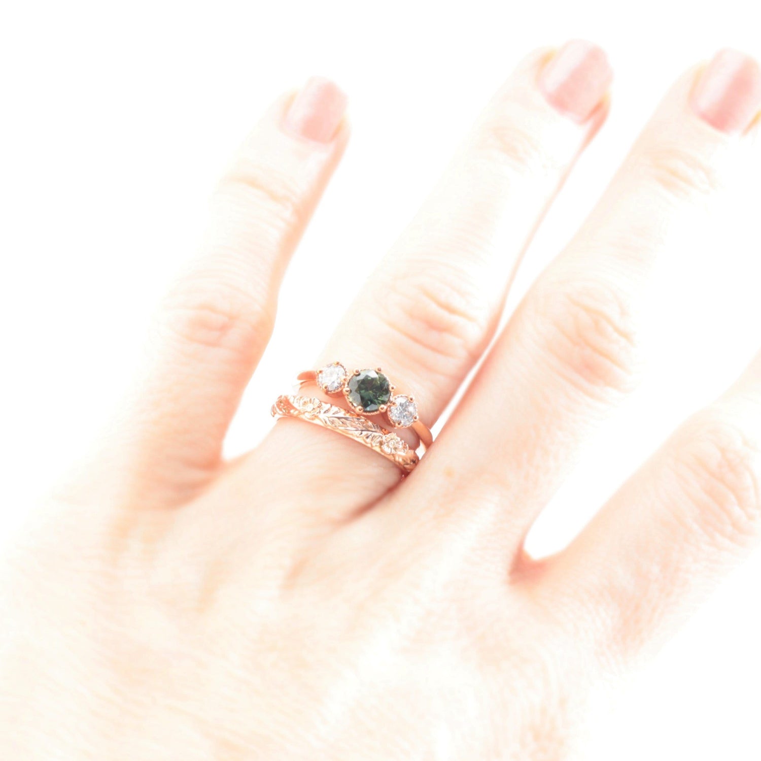 Duo Poppy Flower Leaf Wedding Band - Vinny & Charles