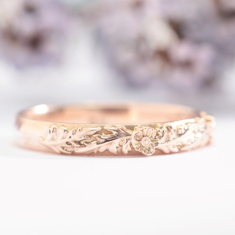Duo Poppy Flower Leaf Wedding Band - Vinny & Charles
