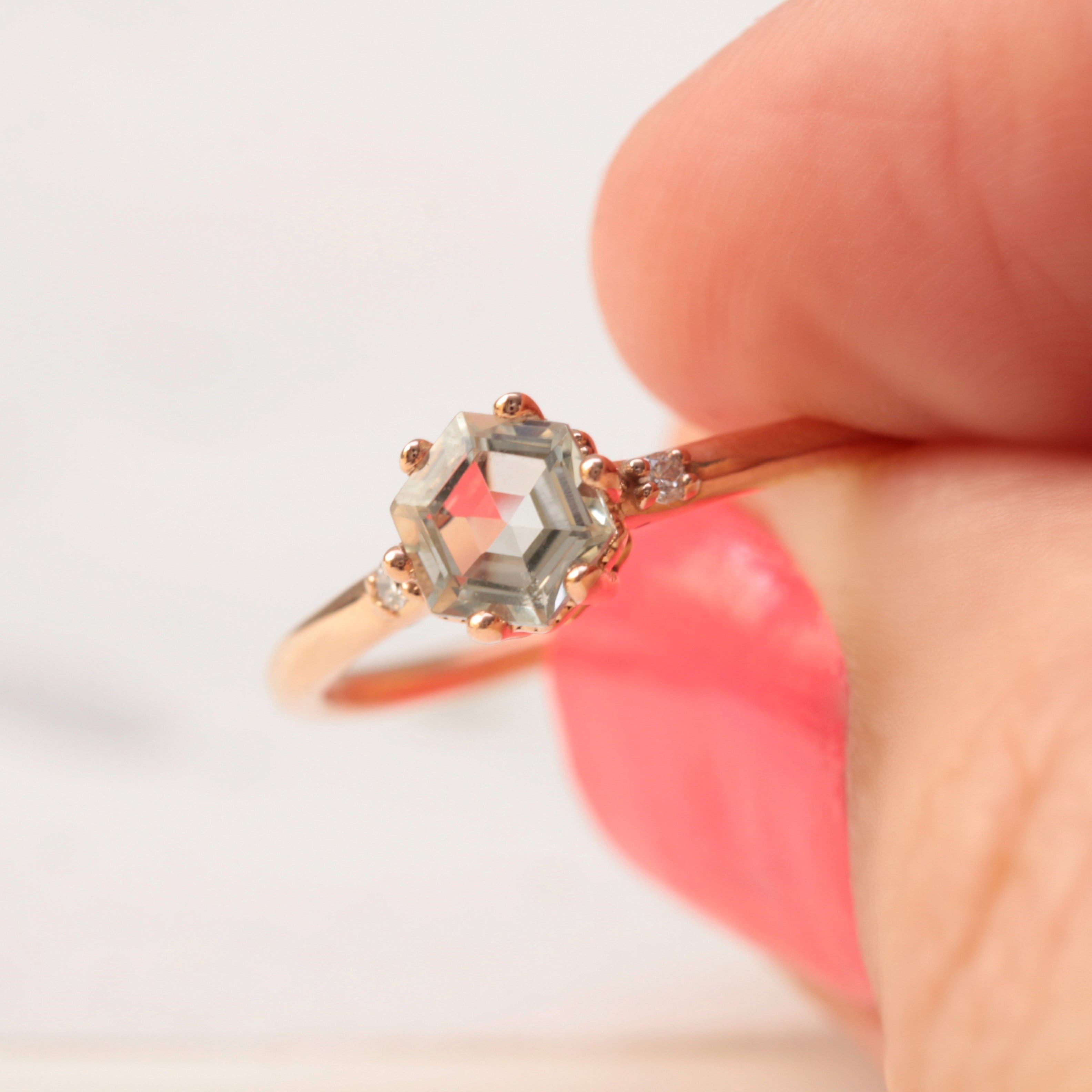 Green amethyst and diamond engagement ring - Vinny & Charles