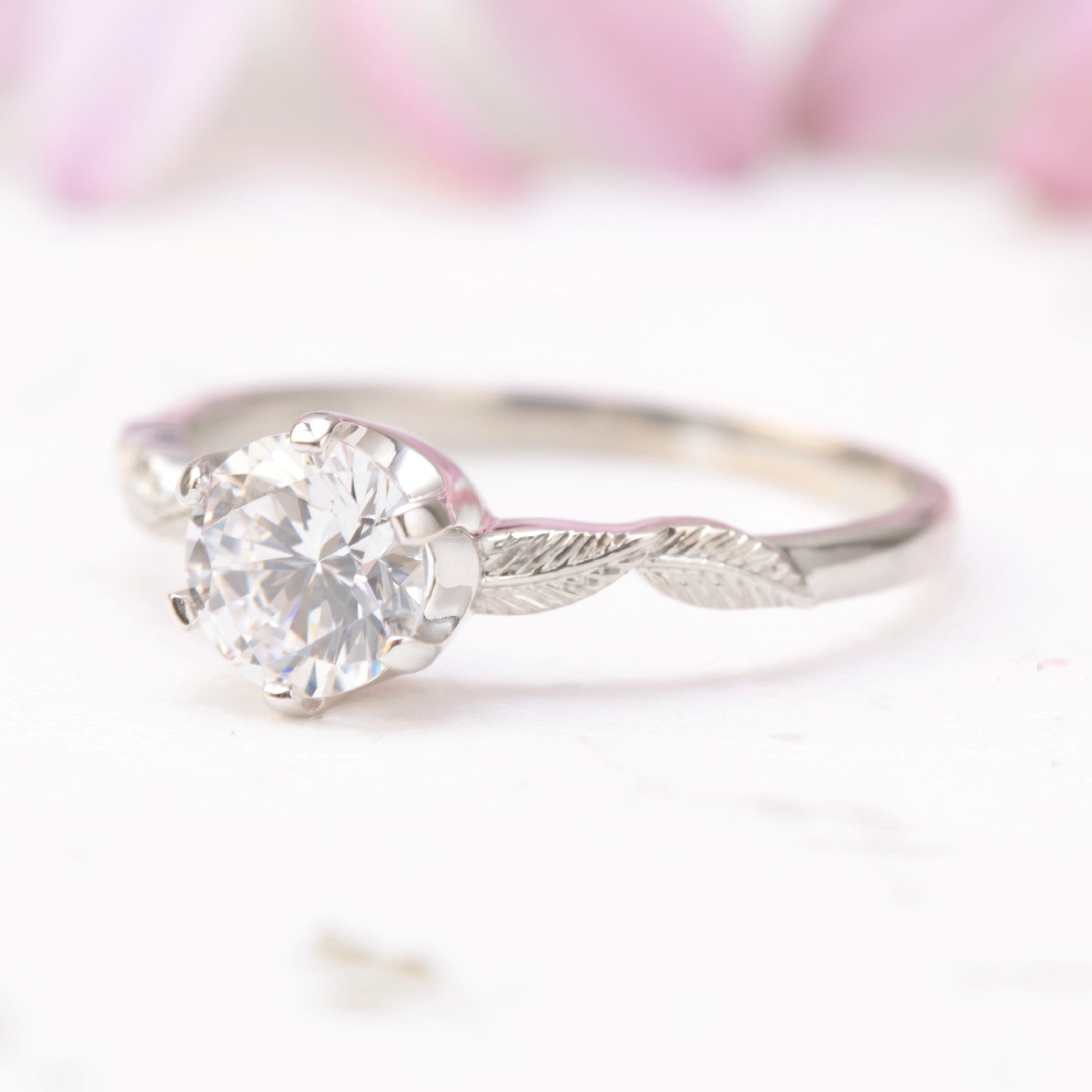 Solitaire Leaf Engagement Ring - Vinny & Charles