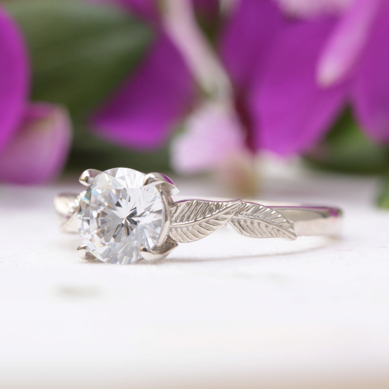 One Carat Solitaire Leaf Ring - Vinny & Charles