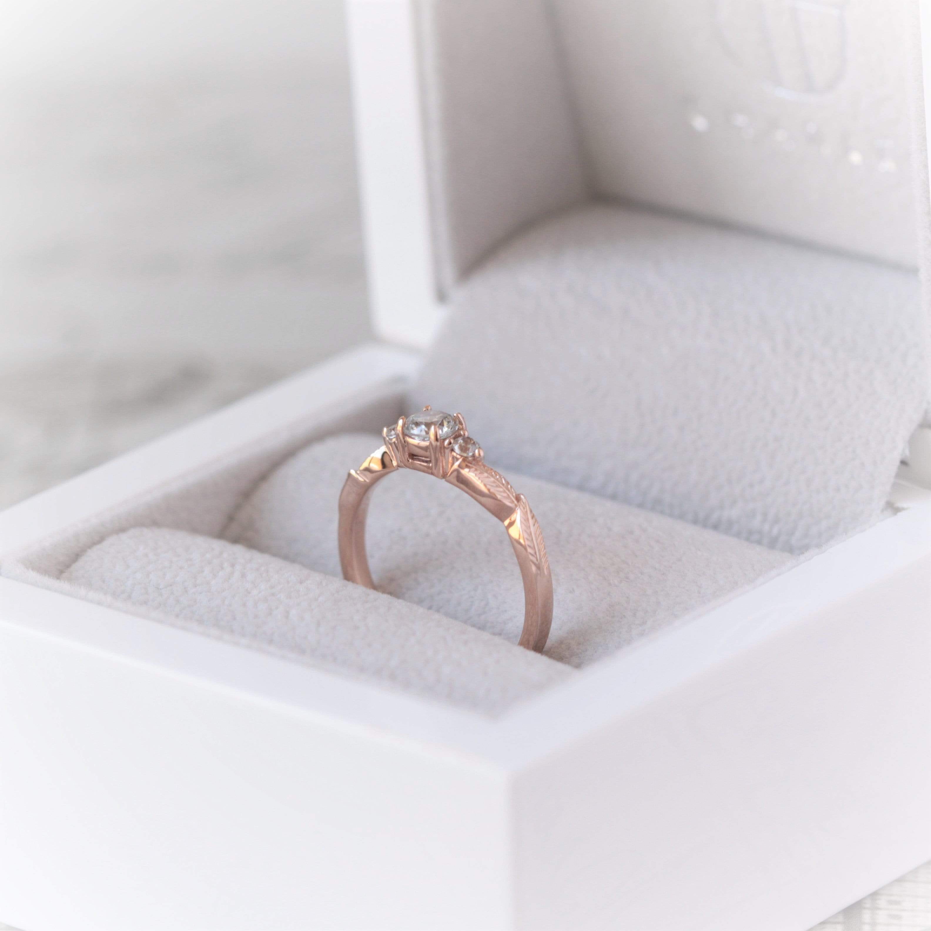 14k Gold Three Diamond Leaf Ring - Vinny & Charles