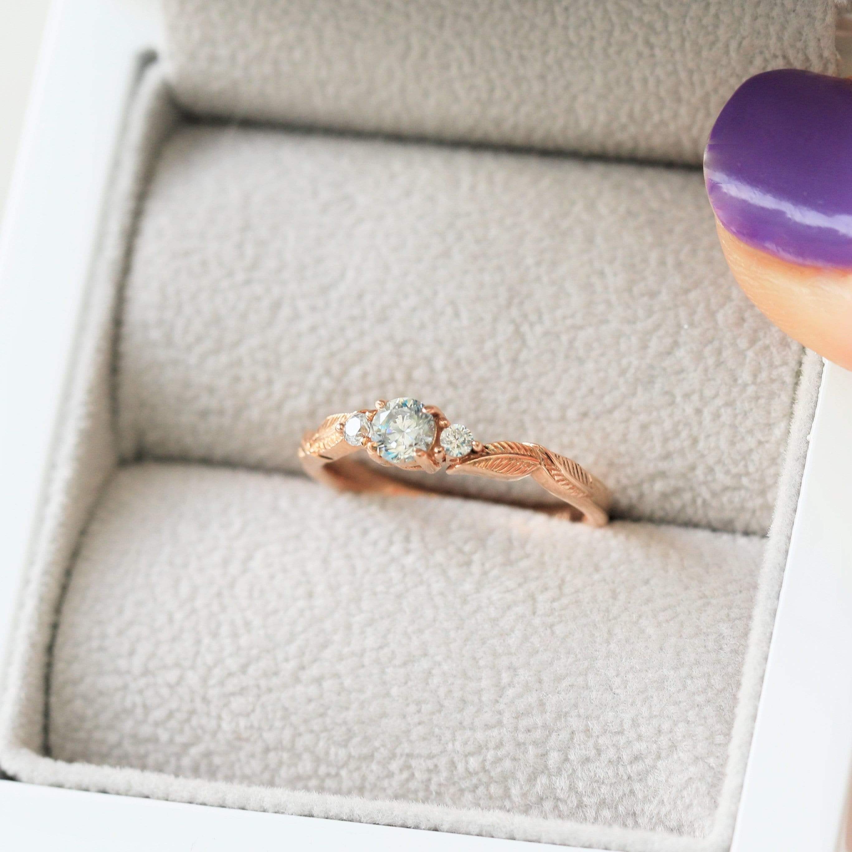 14k Gold Three Diamond Leaf Ring - Vinny & Charles