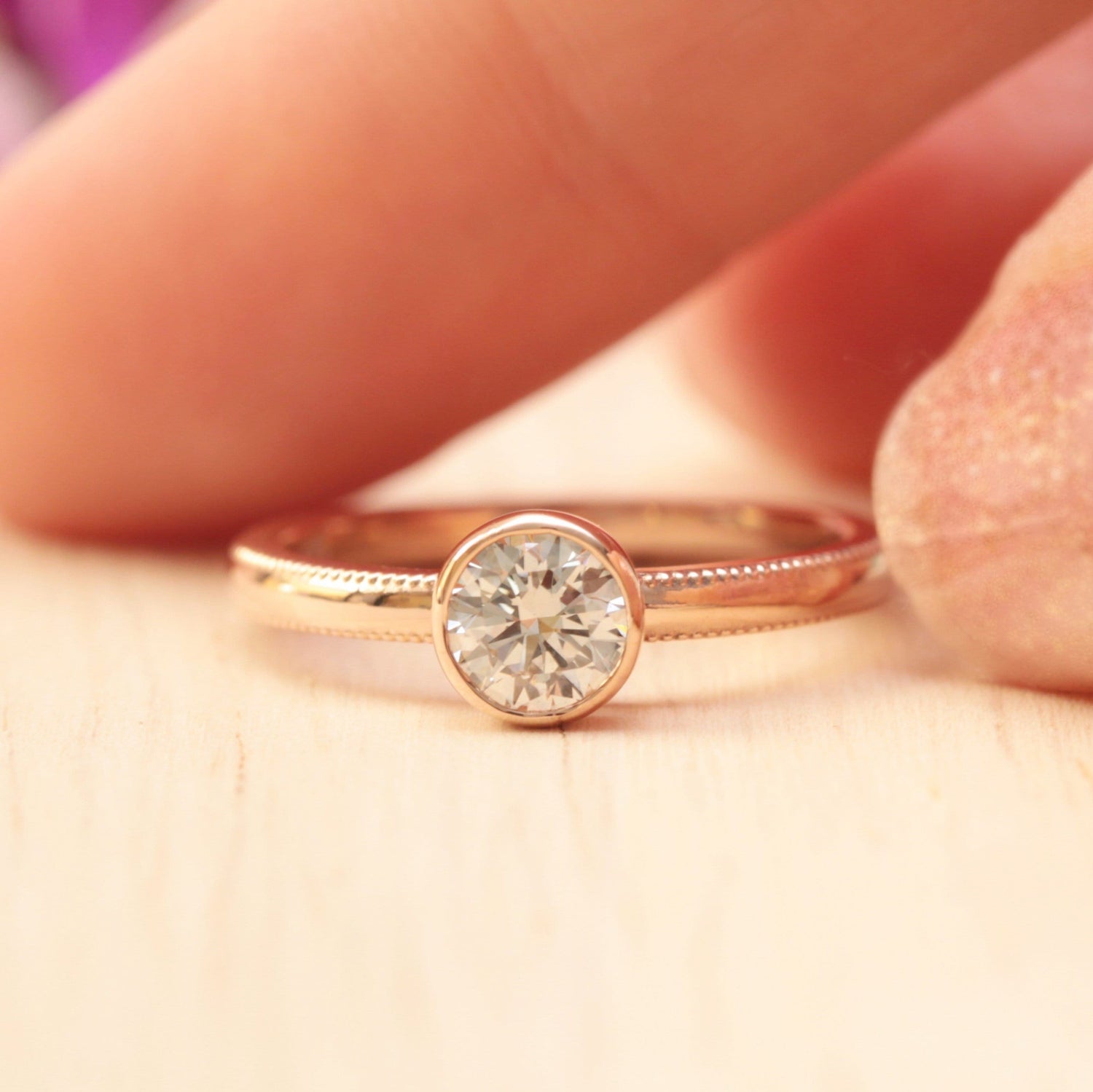 Milgrain diamond engagement ring - Vinny & Charles