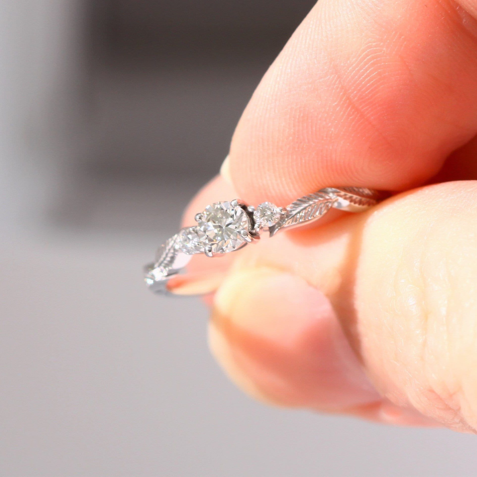 14k Gold Three Diamond Leaf Ring - Vinny & Charles