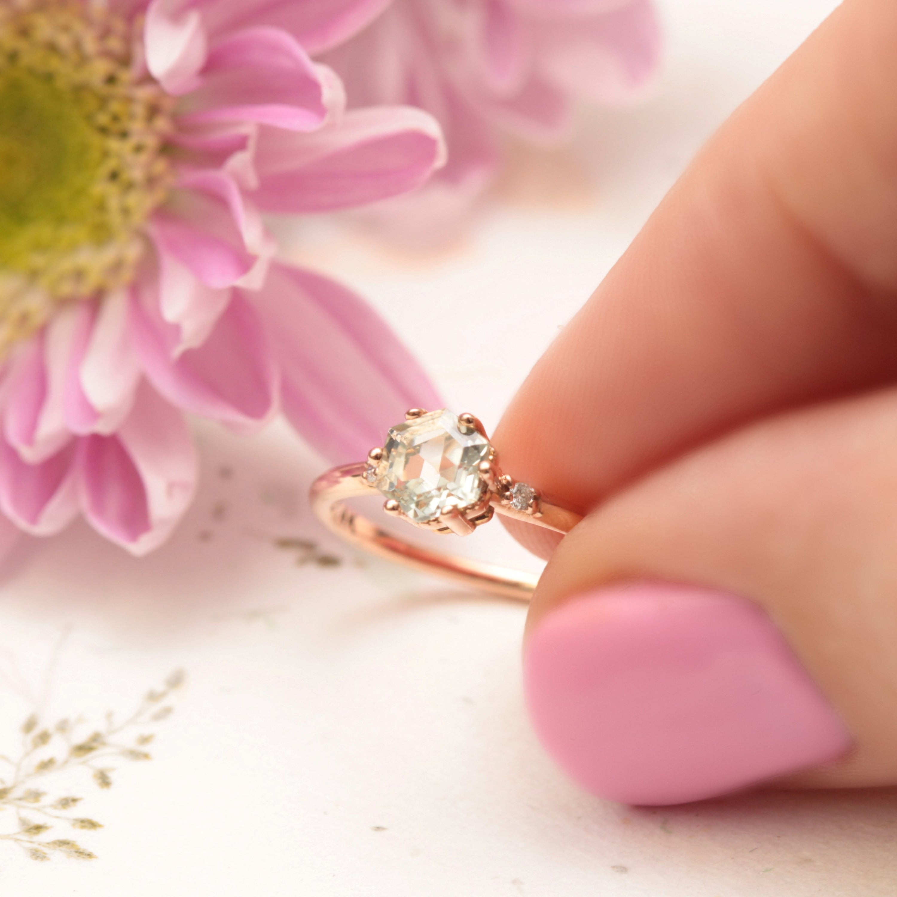 green amethyst engagement ring