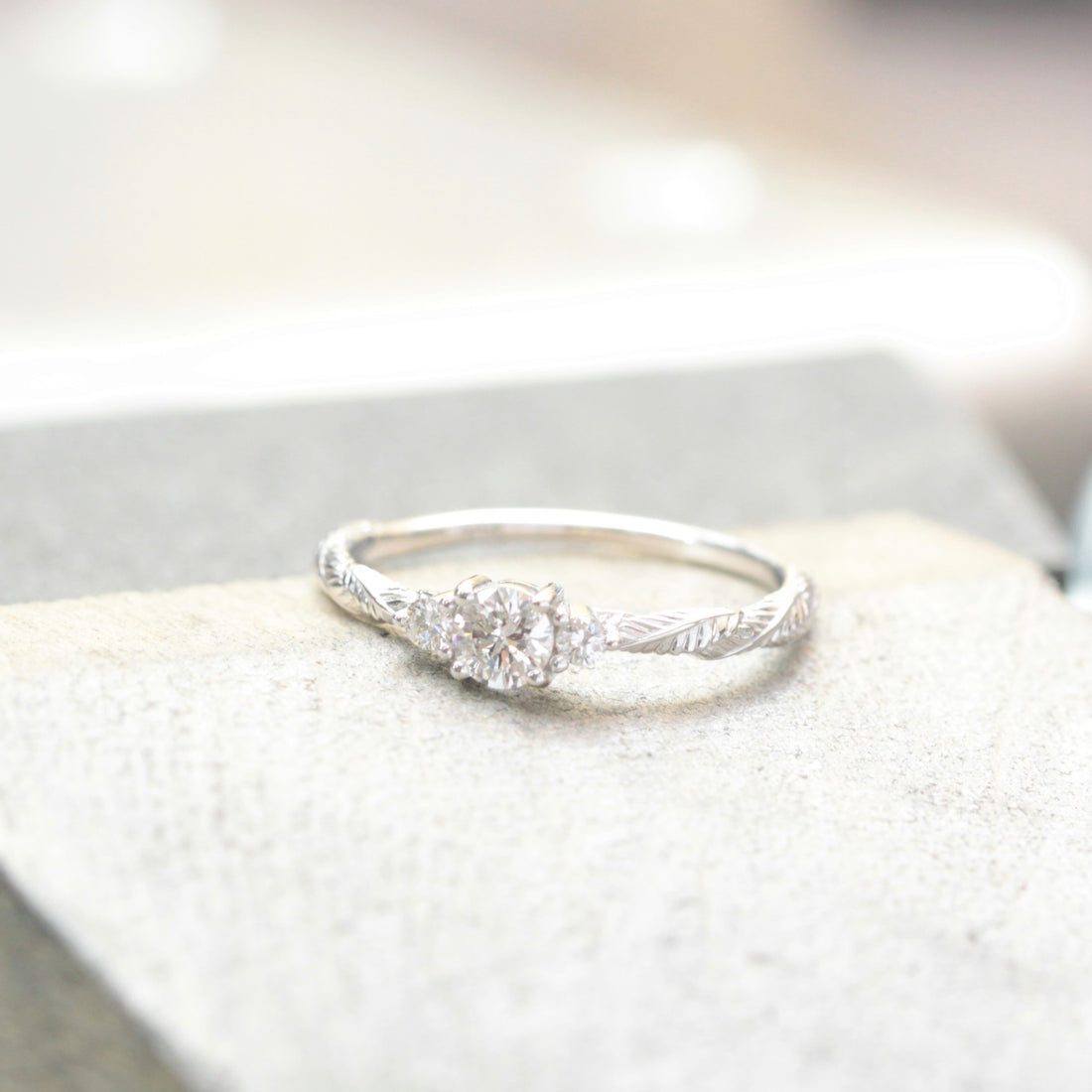 leaf and flower diamond engagement ring