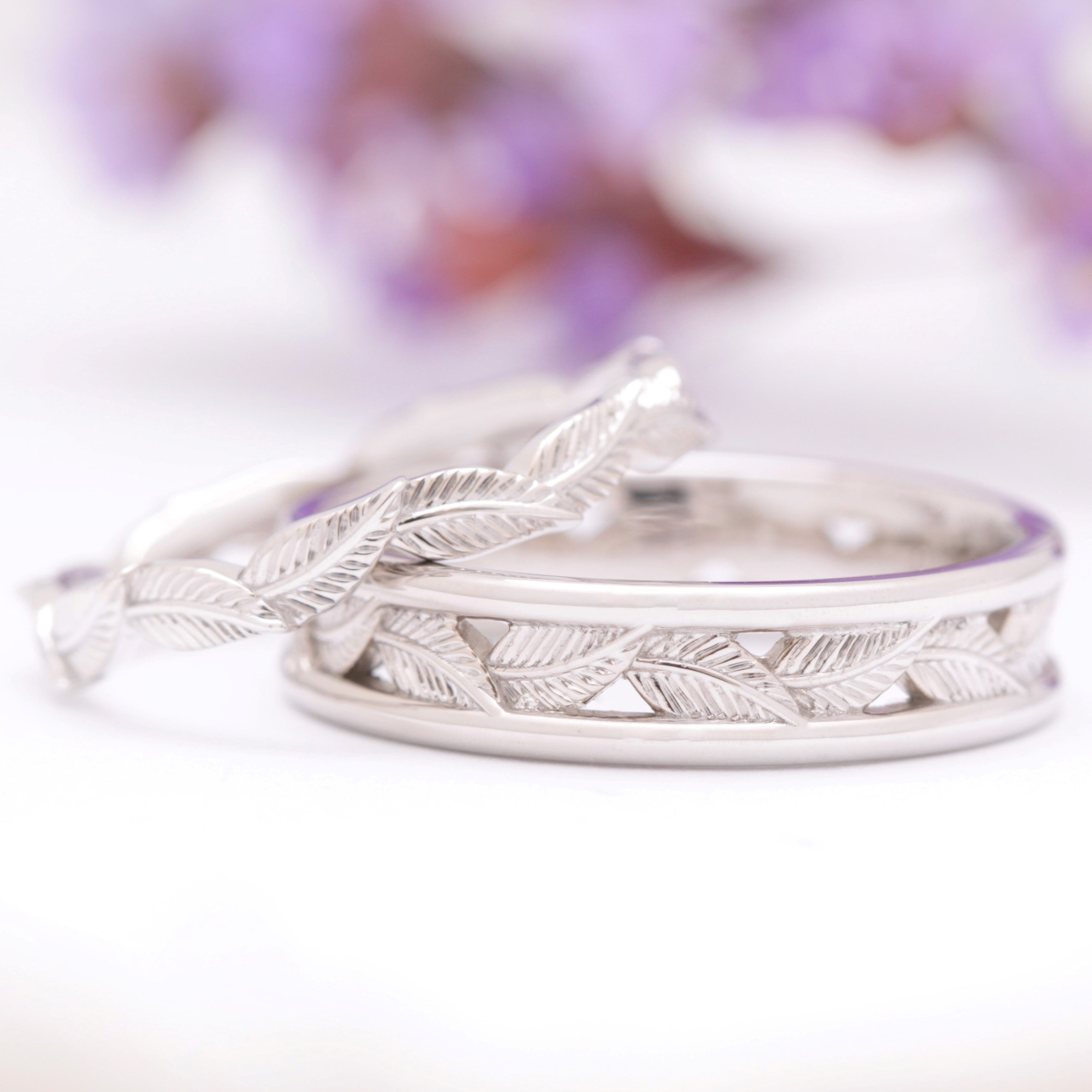 eternity leaf wedding ring set white gold