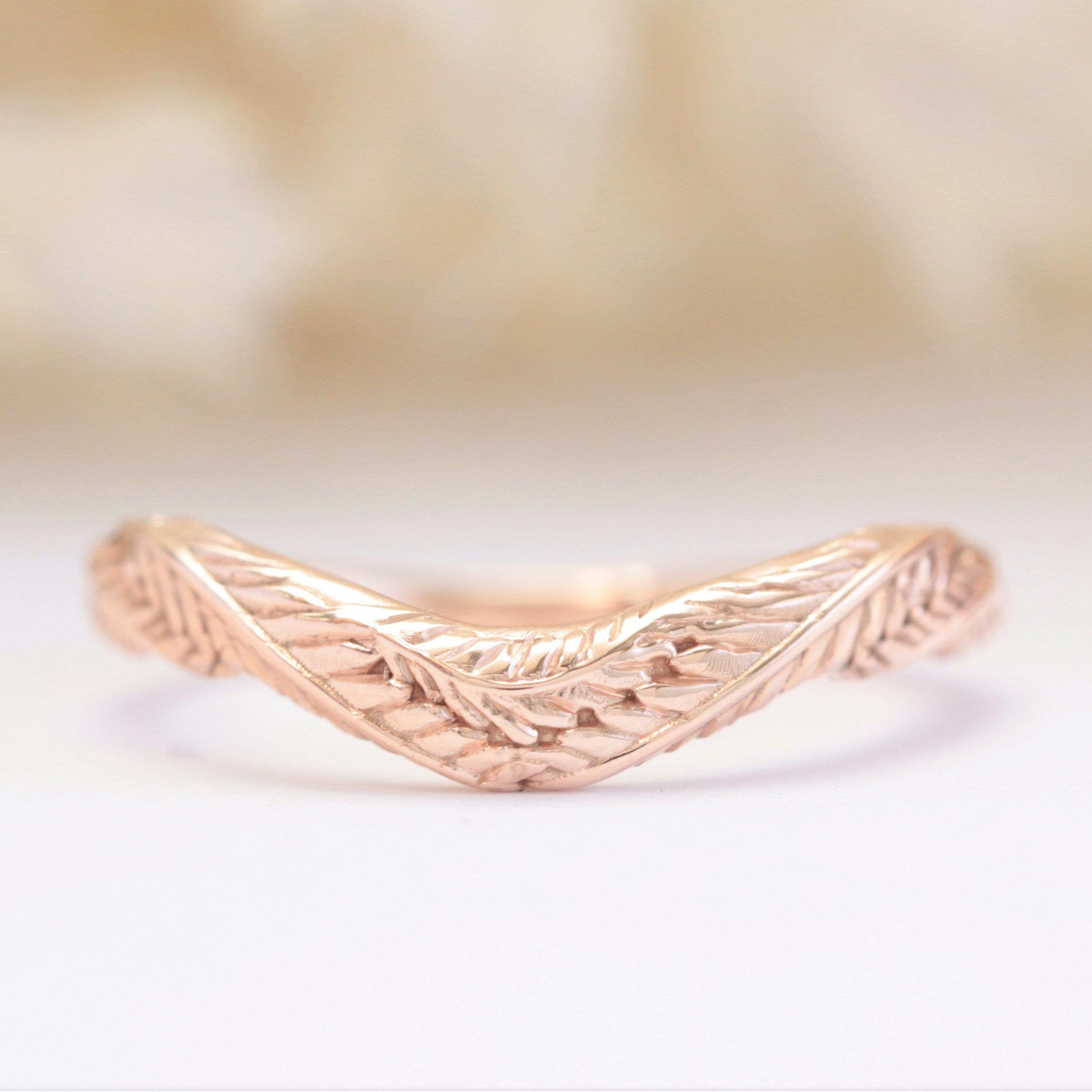 rose gold leaf wedding ring