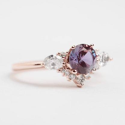 Alexandrite and lab diamond cluster engagement ring - Vinny &amp; Charles