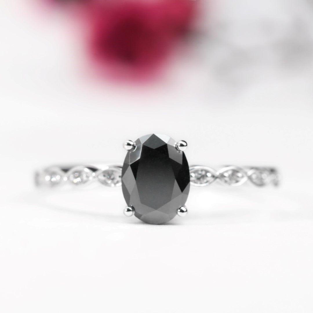 black diamond and lab diamond engagement ring