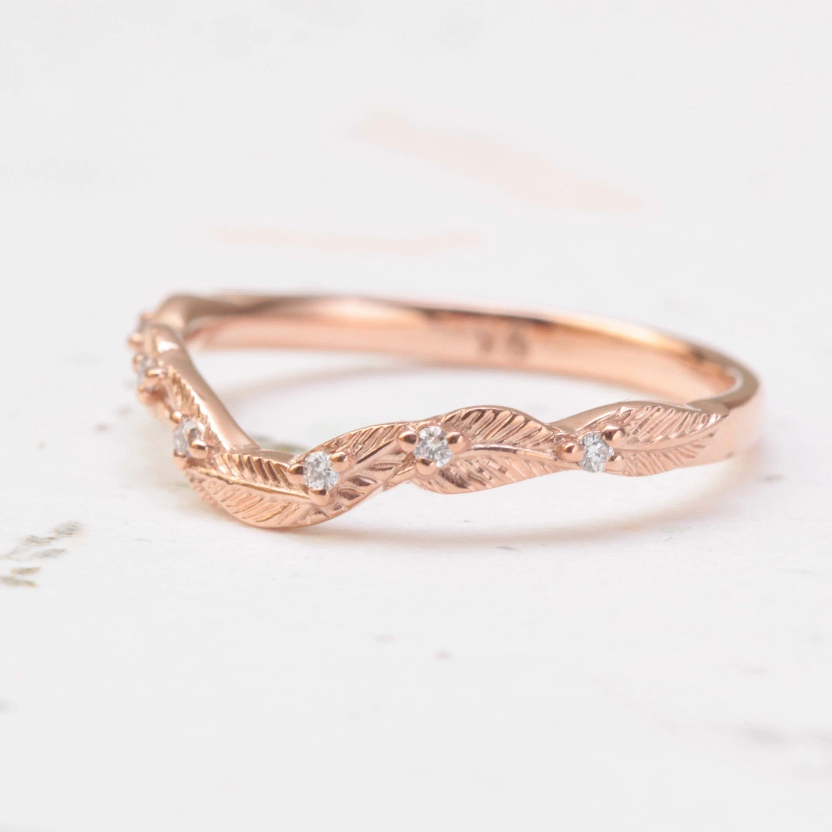 Curved Diamond Leaf Wedding Ring