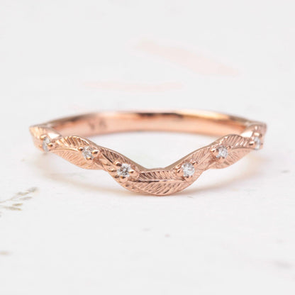 Curved Diamond Leaf Wedding Ring