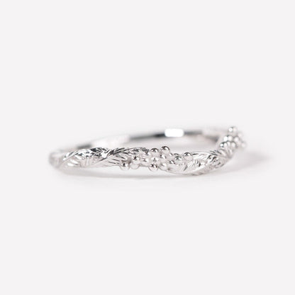 curved wattle leaf wedding ring white gold