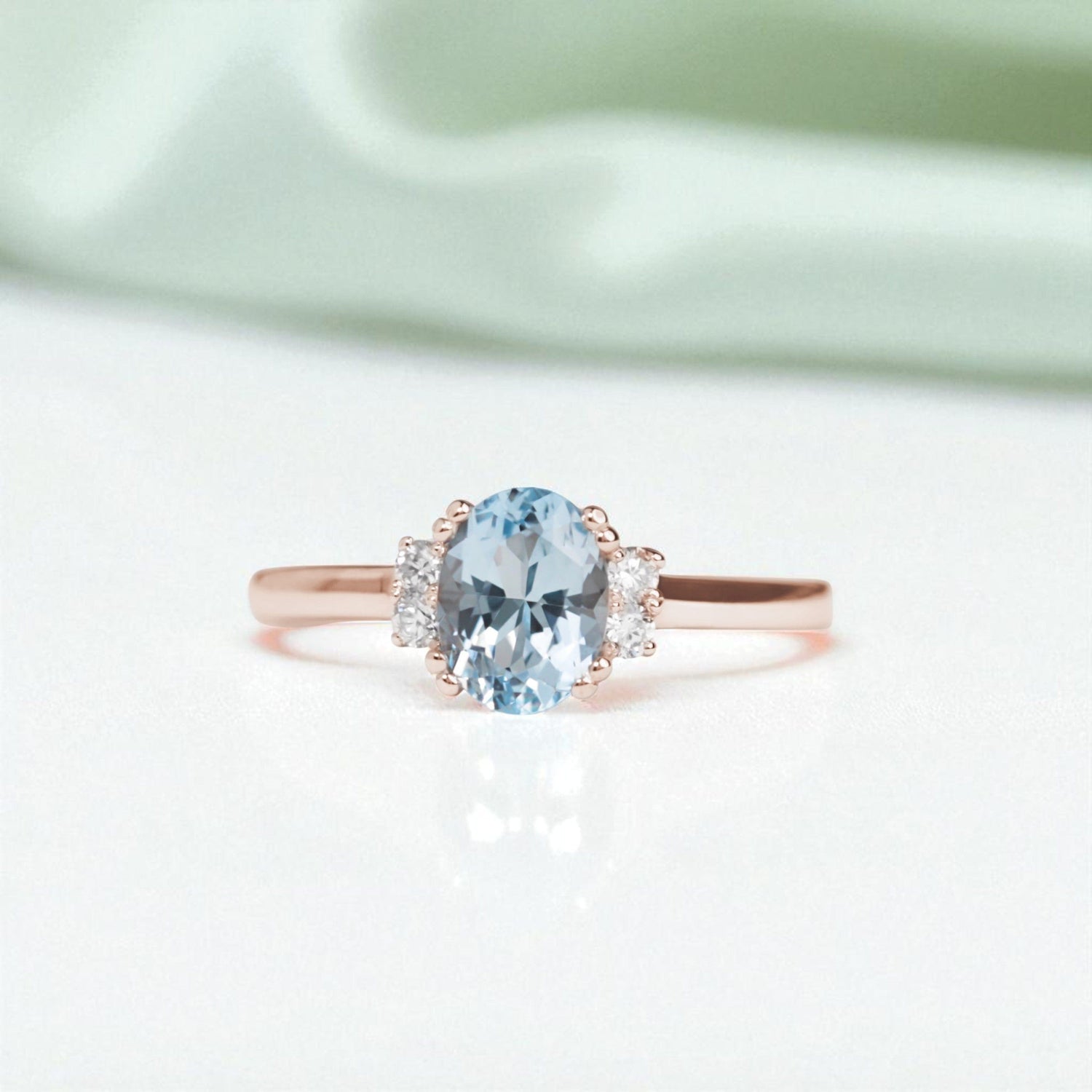 oval aquamarine diamond engagement ring rose gold