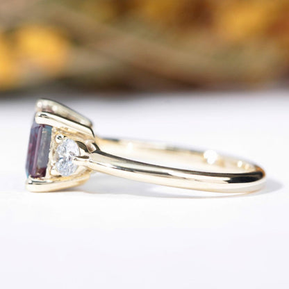 alexandrite and lab diamond engagement ring yellow gold