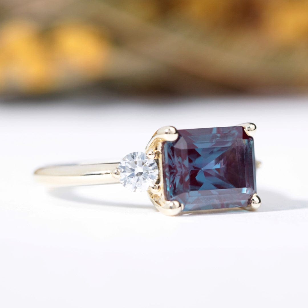 alexandrite and lab diamond engagement ring yellow gold