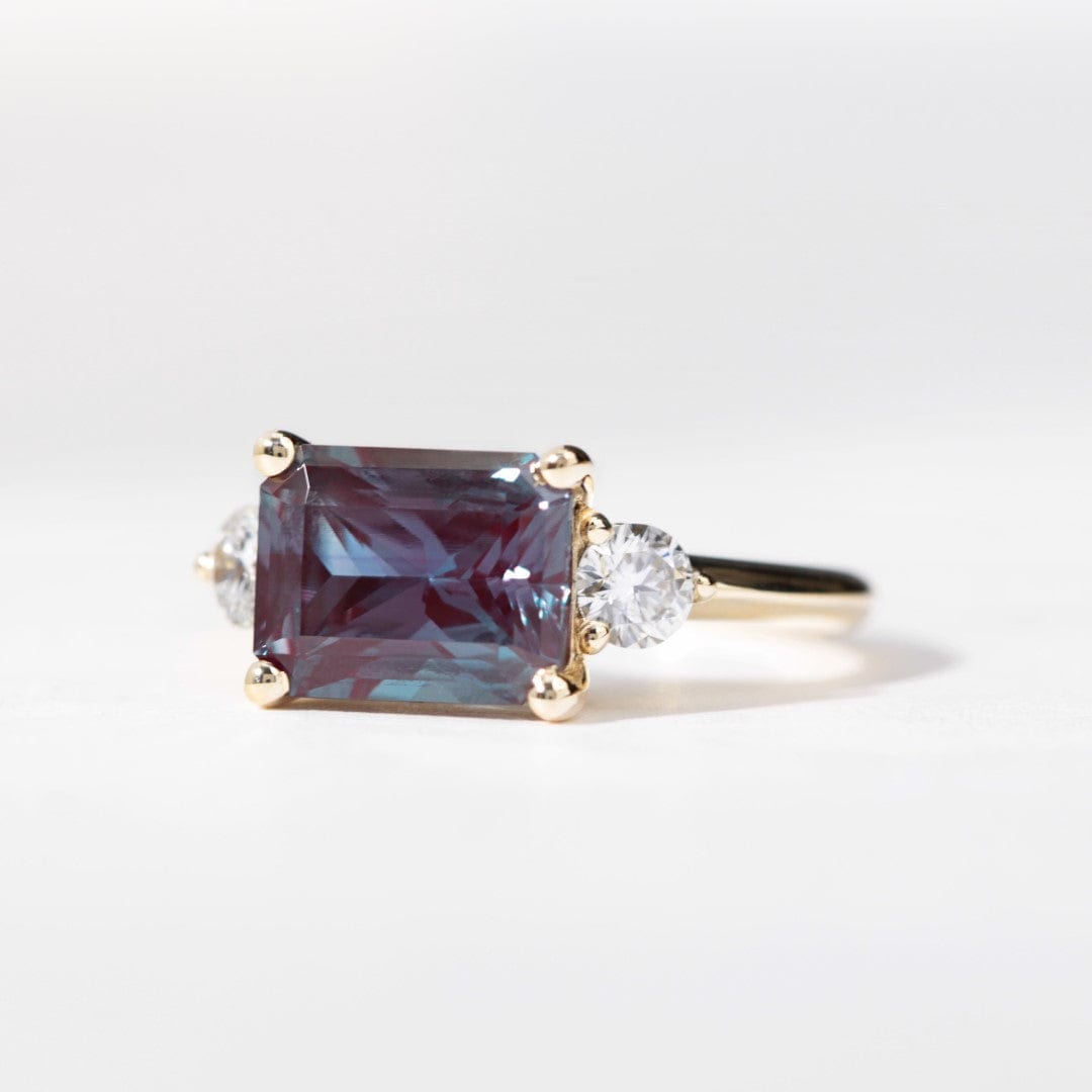 alexandrite and lab diamond engagement ring yellow gold