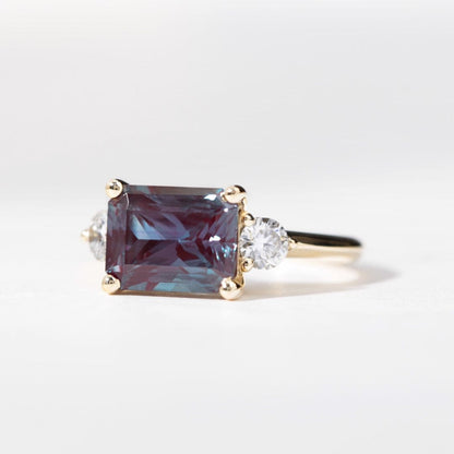 alexandrite and lab diamond engagement ring yellow gold