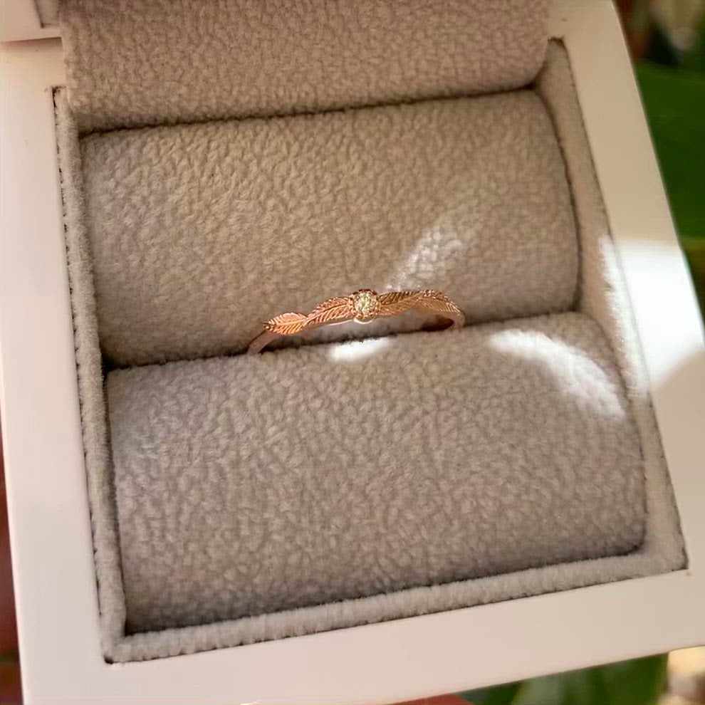 diamond birthstone leaf ring in rose gold