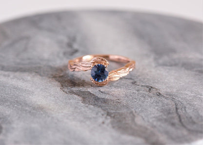 Blue Sapphire Leaf Engagement Ring - Vinny &amp; Charles