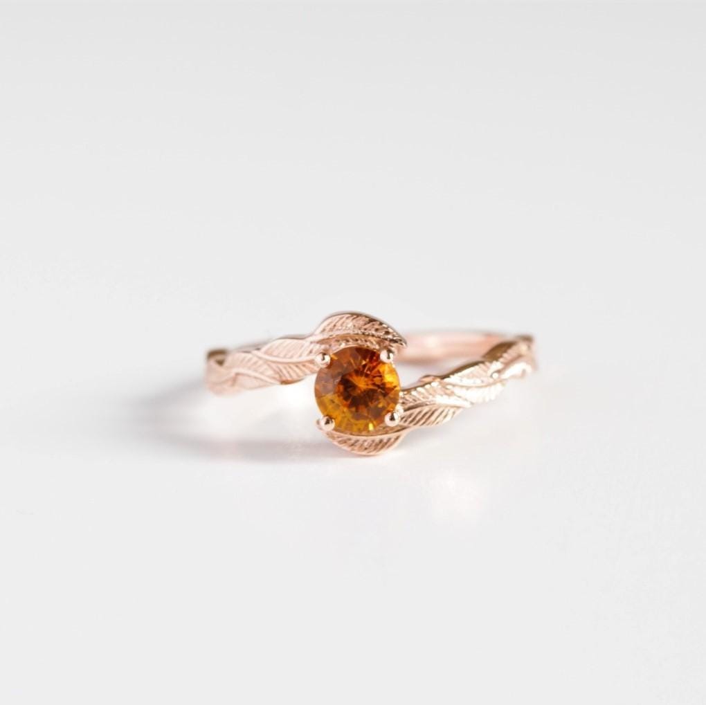 Orange Sapphire Leaf Engagement Ring - Vinny &amp; Charles