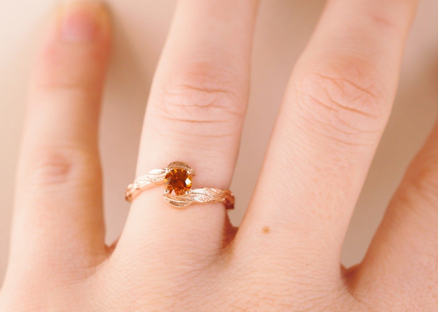 Orange Sapphire Leaf Engagement Ring - Vinny &amp; Charles