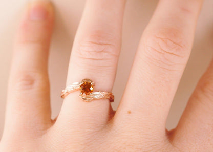 Orange Sapphire Leaf Engagement Ring - Vinny &amp; Charles