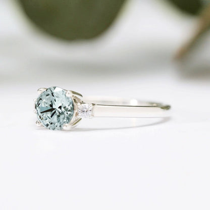 Round Aquamarine Diamond Trilogy Ring - Vinny &amp; Charles